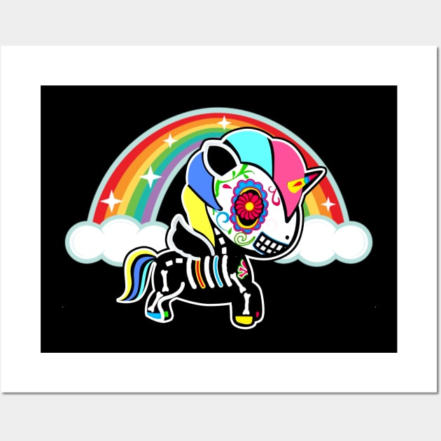 Cute Skull Unicorn Day Of The Dead Halloween Skeleton Skulls Wall Art by jenneketrotsenburg